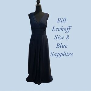 LEVKOFF FULL LENGTH NAVY FORMAL SLEEVELESS WIDE WAIST LINE SIZE 8 GENTLY WORN